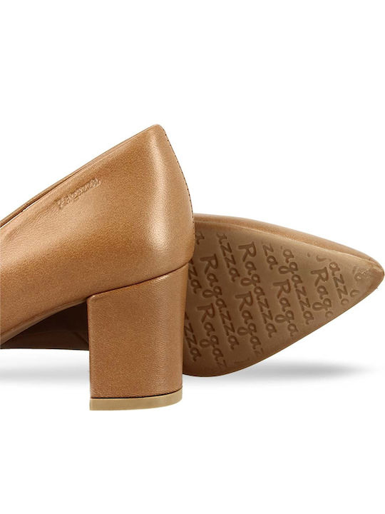 Anatomic Leather Pointed Toe Camel Medium Heels