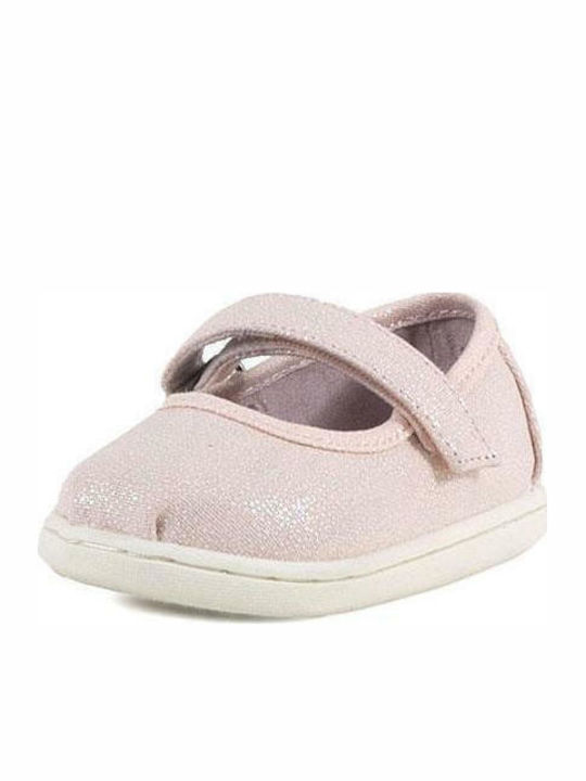 Balerini copii cu închidere Hoop & Loop Material textil Roz Mary Jane Iridescent