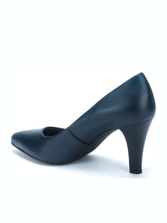 Leather Pointed Toe Stiletto Navy Blue High Heels