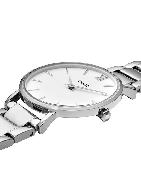 Cluse Minuit 3-Link Women's Watch with Silver Metal Bracelet