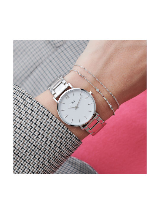 Cluse Minuit 3-Link Watch with Silver Metal Bracelet