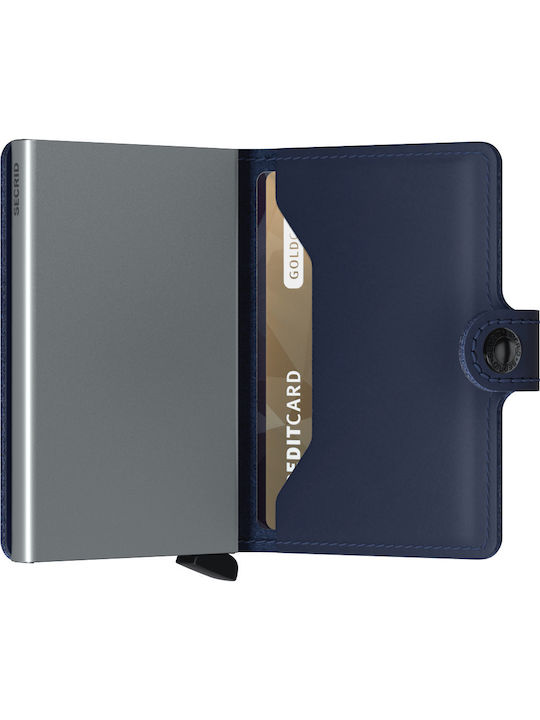 Miniwallet Original Δερμάτινο Ανδρικό Πορτοφόλι Καρτών με RFID και Μηχανισμό Slide Μπλε