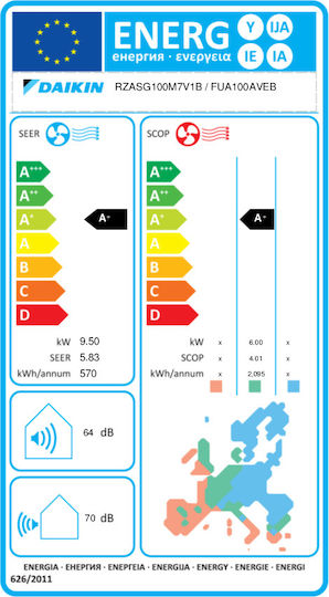 Daikin FUA100AVEB / RZASG100M7V1B Gewerblicher Inverter-Klimaanlage Kassette 32415 BTU mit Kältemittel R32