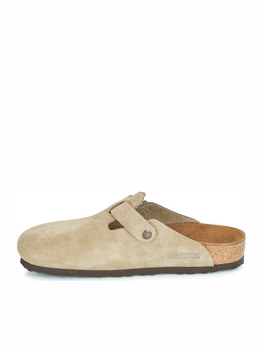 Boston Soft Footbed Δερμάτινες Χειμερινές Ανδρικές Παντόφλες Μπεζ