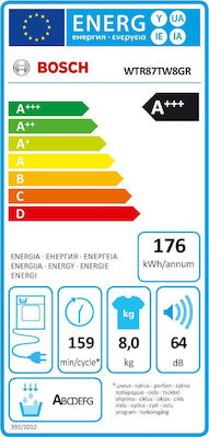 Bosch WTR87TW8GR Στεγνωτήριο 8kg A+++ με Αντλία Θερμότητας