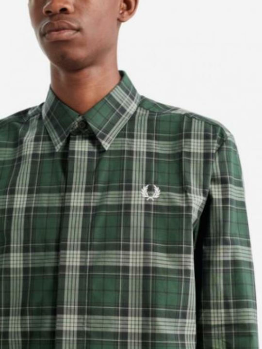 Fred Perry Men's Shirt Long Sleeve Cotton Checked Green