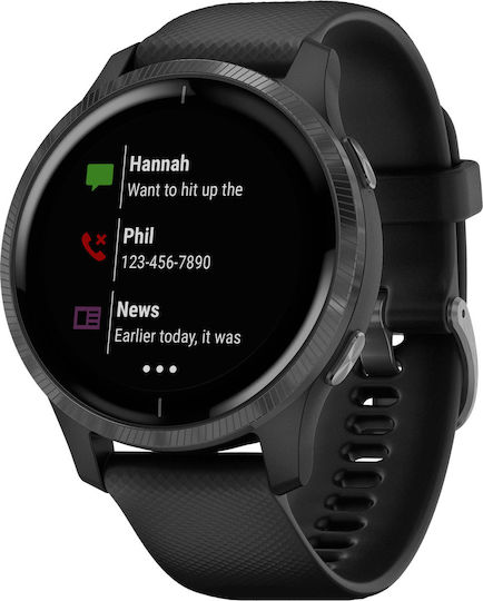 Garmin Venu Stainless Steel 43mm Waterproof Smartwatch with Heart Rate Monitor (Slate / Black)