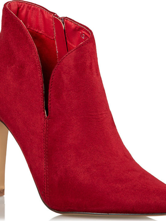 Envie Shoes Suede Women's Ankle Boots with High Heel Red