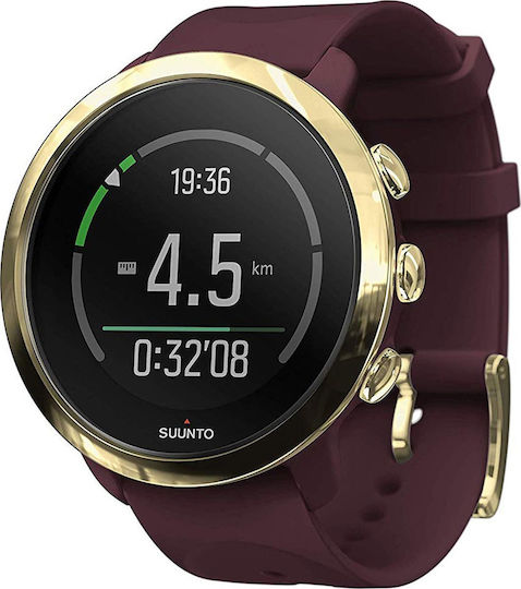Suunto 3 Fitness Stainless Steel 43mm Waterproof Smartwatch with Heart Rate Monitor (Burgundy)