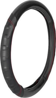 Lampa Car Steering Wheel Cover Bullet with Diameter 35-37cm Synthetic Black with Red Seam L3297.4