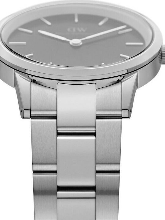 Daniel Wellington Iconic Link Γυναικείο Ρολόι 36mm Μπαταρίας με Ασημί Μεταλλικό Μπρασελέ