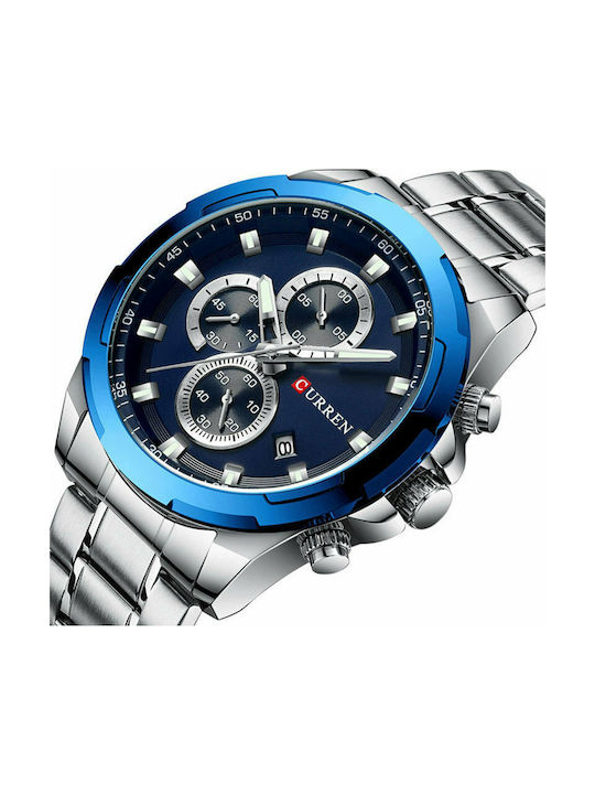 Curren Watch Chronograph Battery with Metal Bracelet Silver/Blue