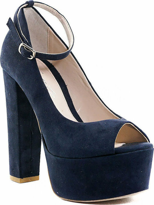 Sante Navy Blue Heels with Strap