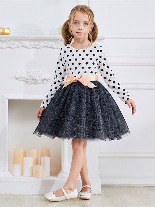 Meng Baby Kids Dress Polka Dot Long Sleeve White