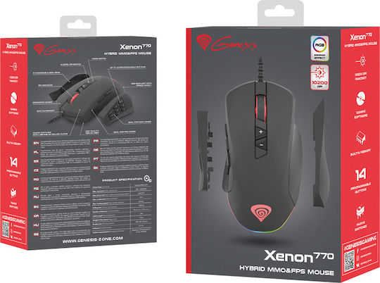 Genesis Xenon 770 RGB Gaming Ποντίκι 10200 DPI Μαύρο