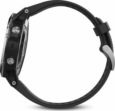 Garmin Fenix 5 Stainless Steel 47mm Αδιάβροχο Smartwatch με Παλμογράφο (Silver with Black Band)