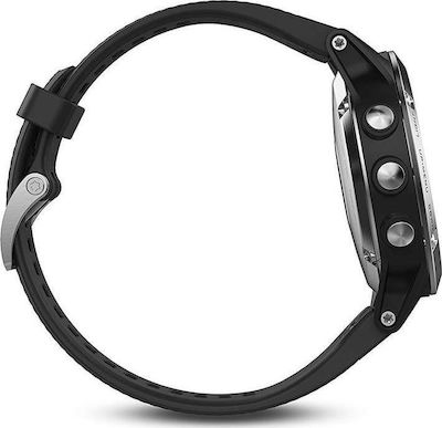Garmin Fenix 5 Stainless Steel 47mm Αδιάβροχο Smartwatch με Παλμογράφο (Silver with Black Band)