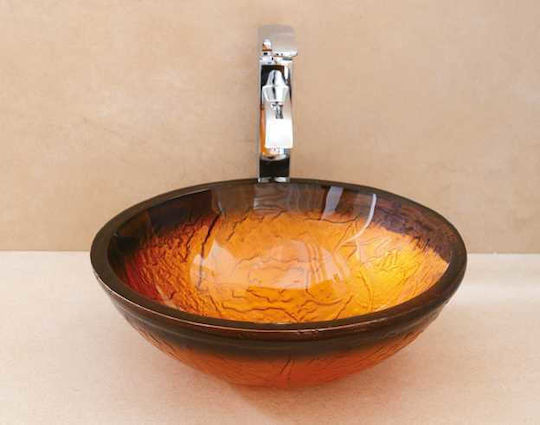 Karag Επικαθήμενος Νιπτήρας Γυάλινος 42x42x19cm Καφέ