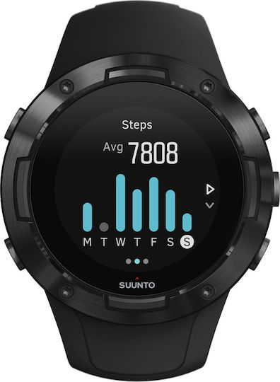 Suunto 5 Stainless Steel 46mm Waterproof Smartwatch with Heart Rate Monitor (All Black)