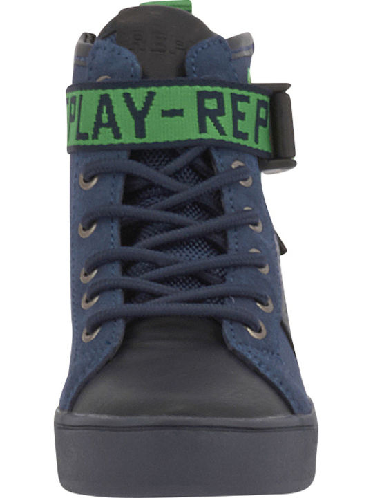 Leather Kids Boots with Velcro Navy Blue