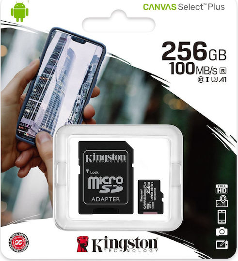 Kingston Canvas Select Plus microSDXC 256GB U3 V30 A1 UHS-I 100MB/s с адаптер