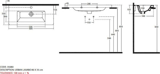 GSI Urban Montat pe perete Suspendat / Încorporat Chiuvetă Porțelan 80x35x15.5cm Alb