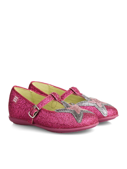 Agatha Ruiz De La Prada Kids Leather Ballerinas with Adjustable Metal Clasp Fuchsia