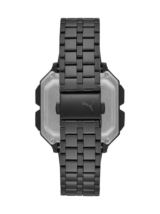 Remix Digital Herrenuhr 42mm Batterie mit Schwarzem Metallischem Armband