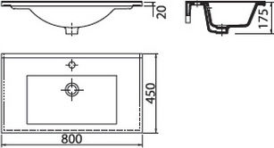 Creavit Slim Încorporat Chiuvetă Porțelan 80x45x17.5cm Alb