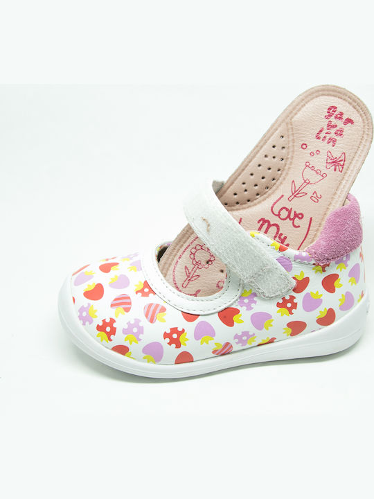 Kids Anatomic Leather Ballerinas with Hoop & Loop Closure White