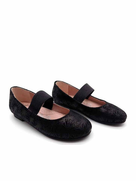 Kids Anatomic Leather Ballerinas with Elastic Strap Black