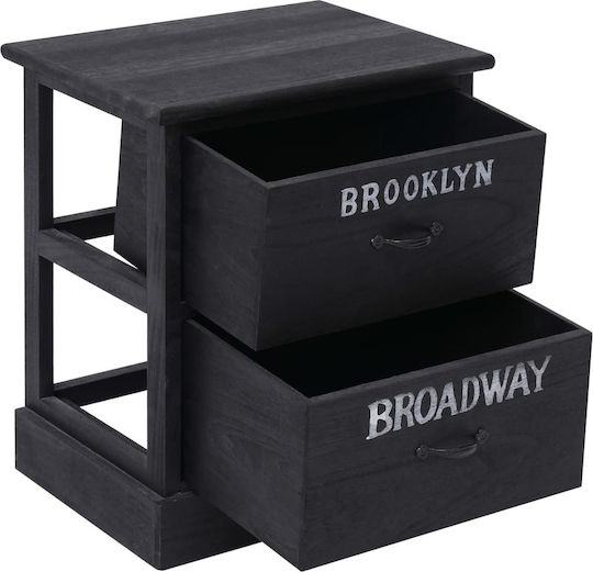 Bedside Table of Solid Wood Black 38x28x45cm