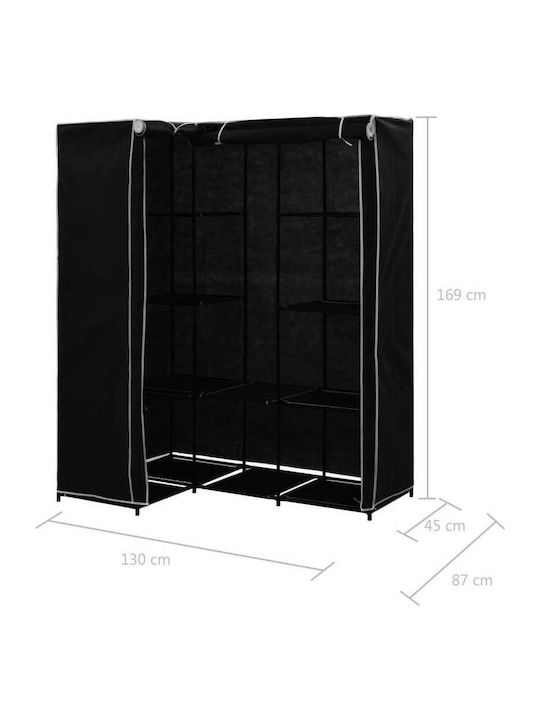 vidaXL Fabric Wardrobe Corner with Zipper and Shelves in Black Color 130x87x169cm