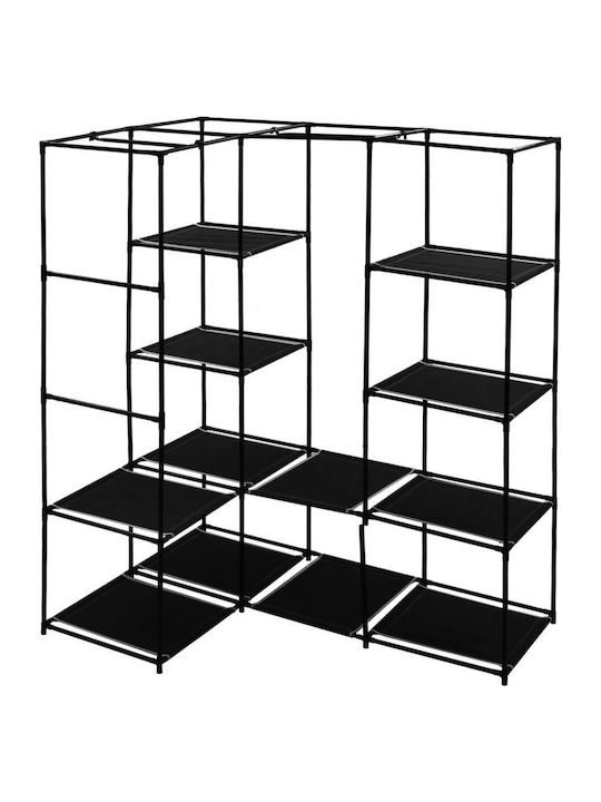 vidaXL Fabric Wardrobe Corner with Zipper and Shelves in Black Color 130x87x169cm