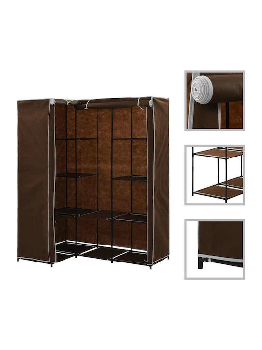 vidaXL Fabric Wardrobe Corner with Zipper and Shelves in Brown Color 130x87x169cm