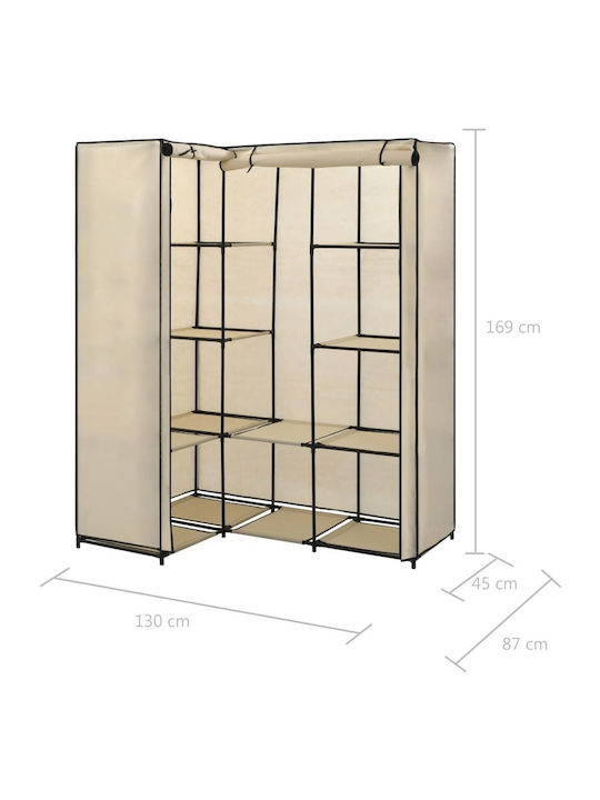 vidaXL Fabric Wardrobe Corner with Zipper and Shelves in Beige Color 130x87x169cm