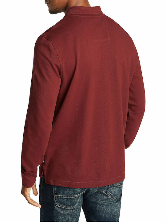 Nautica Men's Long Sleeve Blouse Polo Burgundy