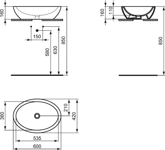 Ideal Standard Strada Επικαθήμενος Νιπτήρας Πορσελάνης 60x42x16cm Λευκός