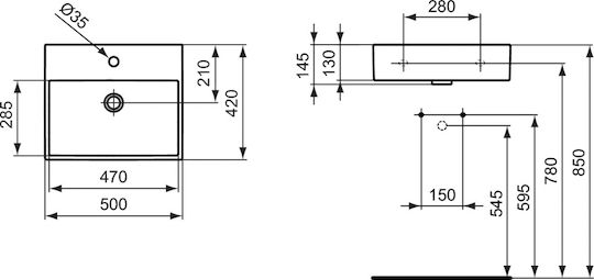 Ideal Standard Strada Стенен Окачена / Надеждна мивка Порцелан 50x42x14.5см Бял