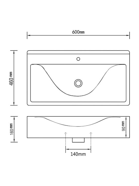 vidaXL Wall Mounted Wall-mounted / Vessel Sink Ceramic 60x46x16cm Gold