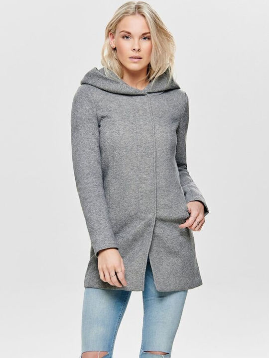 Sedona Women's Light Grey Melange Peacoat with Hood