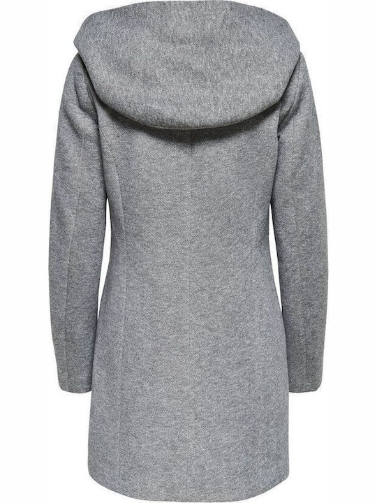 Sedona Women's Light Grey Melange Peacoat with Hood