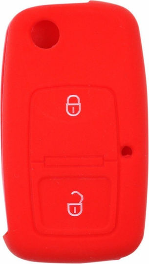 Silicone Car Key Cover Case with 2 Buttons for Seat / Skoda / VW Red