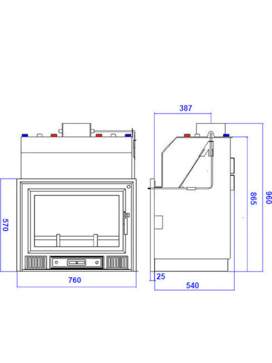 Metlor LDA 600/20 Ενεργειακό Τζάκι Ξύλου Καλοριφέρ 22.7kW Ίσιο με Ανοιγόμενη Πόρτα Ανοιχτού Δοχείου