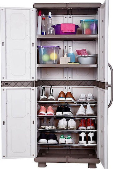 Double-Leaf Leto Plastic Cabinet with Locking Capability with 6 Shelves Grey / Anthracite 73x44x179 cm