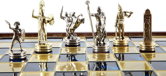Manopoulos Greek Mythology Handmade Chess Metal with Pawns 34x34cm