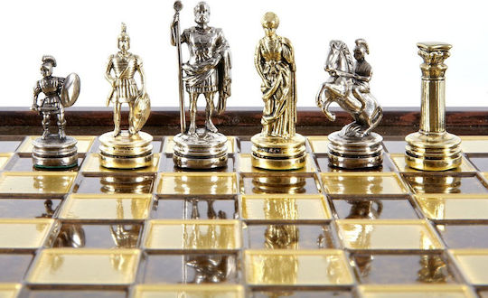 Manopoulos Greco-Roman Era Handmade Chess Metal with Pawns 27x27cm