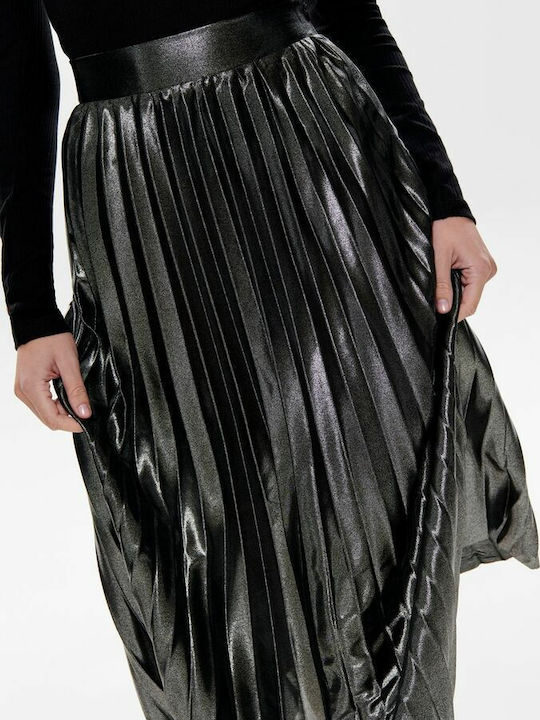 Πλισέ Ψηλόμεση Maxi Φούστα Silver Metallic