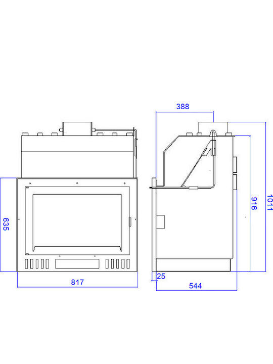 Metlor Bull 32 Ενεργειακό Τζάκι Ξύλου Καλοριφέρ 32.2kW Ίσιο με Ανοιγόμενη Πόρτα Κλειστού Δοχείου