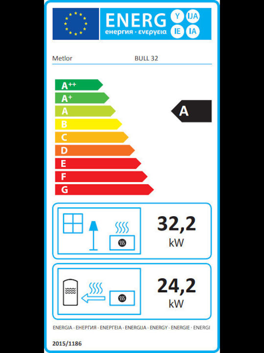Metlor Bull Eco 32 Ενεργειακό Τζάκι Ξύλου Καλοριφέρ 32.2kW Ίσιο με Ανοιγόμενη Πόρτα Κλειστού Δοχείου